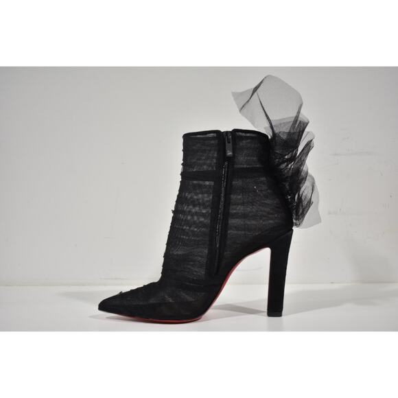 Christian Louboutin Libellibooty 100 Black Mesh Tulle Ankle Boot Heel Pump 40 - Picture 5 of 12